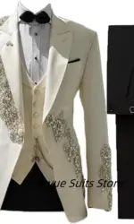 Luxury Rhinestones Men Suits Slim Fit Customized Groom Best Man Wedding Party Tuxedos 3 Pieces Sets Male Blazers Traies Dehombre