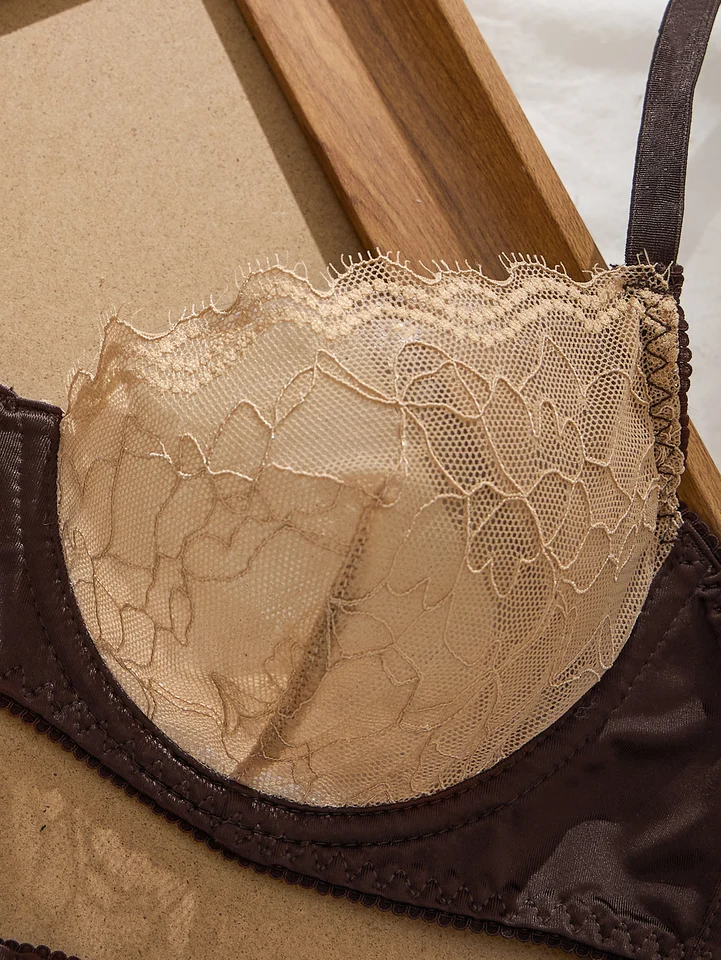 Sexy Lace Flowers Embroidery Lingerie Set for Women Ultra Thin Breathable Bra Button Decoration Underwear French Bras Thong Sets - Image 2