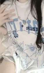 Japanese Cartoon Anime Printed Cotton Short-sleeved T-shirt for Women Harajuku Loose Half-sleeved Top Women's Summer Clothes