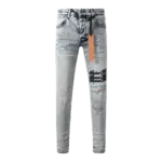 Men's skinny jeans  Men's ripped Jeans  pants Embroidered  Men's high street Style Letters Lapel Button Water washing Process