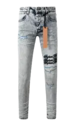 Men's skinny jeans  Men's ripped Jeans  pants Embroidered  Men's high street Style Letters Lapel Button Water washing Process