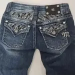 Vintage Goth Harajuku Jeans Y2K Streetwear Clothes Womens Pocket Sequin Washed Blue Slim-fit Jeans Sexy Girls Low-waist Trousers