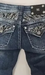 Vintage Goth Harajuku Jeans Y2K Streetwear Clothes Womens Pocket Sequin Washed Blue Slim-fit Jeans Sexy Girls Low-waist Trousers