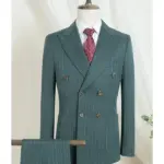 ST cassy Two-piece dress green Fashion Stripe Double Breasted Wedding Groom costume leisure office Business men suits