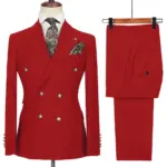 Men's Double-Breasted 2 Piece Suit Set Solid Color Business Casual Wedding Groom Dinner Party Work Jacket