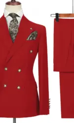 Men's Double-Breasted 2 Piece Suit Set Solid Color Business Casual Wedding Groom Dinner Party Work Jacket