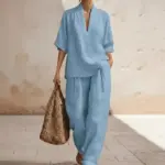 2026 Spring and Summer New European and American Style Ladies' Solid Color Comfortable Minimalist Linen Two-Piece Set