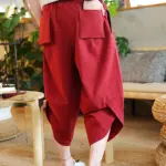 Beach Summer Cotton Linen Cargo Shorts Men Baggy Wide leg Casual Capris Pants Male Sport Running Shorts 2025 Harem Trousers