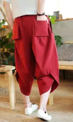 Beach Summer Cotton Linen Cargo Shorts Men Baggy Wide leg Casual Capris Pants Male Sport Running Shorts 2025 Harem Trousers
