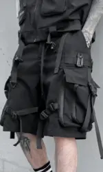 2023 Multi Pockets Street Punk Hip Hop Cargo Shorts Mens Tactical Techwear Knee Length Wide Leg Short Pants