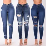 2024 Women Stretch Skinny Ripped Jeans Lady High Waist Pencil Long Pants Narrow Straight Leg Wrap Hips Plus Size S-3XL Trousers