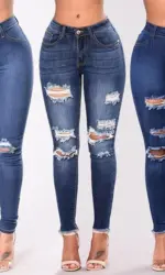 2024 Women Stretch Skinny Ripped Jeans Lady High Waist Pencil Long Pants Narrow Straight Leg Wrap Hips Plus Size S-3XL Trousers