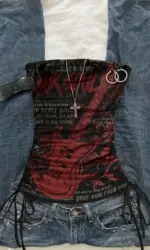 Women's casual retro drawstring front cut vest, suitable for Y2K and guitar prints in spring and summer