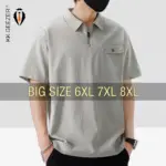 Men Polo shirt Short Sleeve Summer Pocket Oversized 5XL 6XL 7XL 8XL Plus Size T Shirt Zipper Breathable Loose Fashion Male Soft