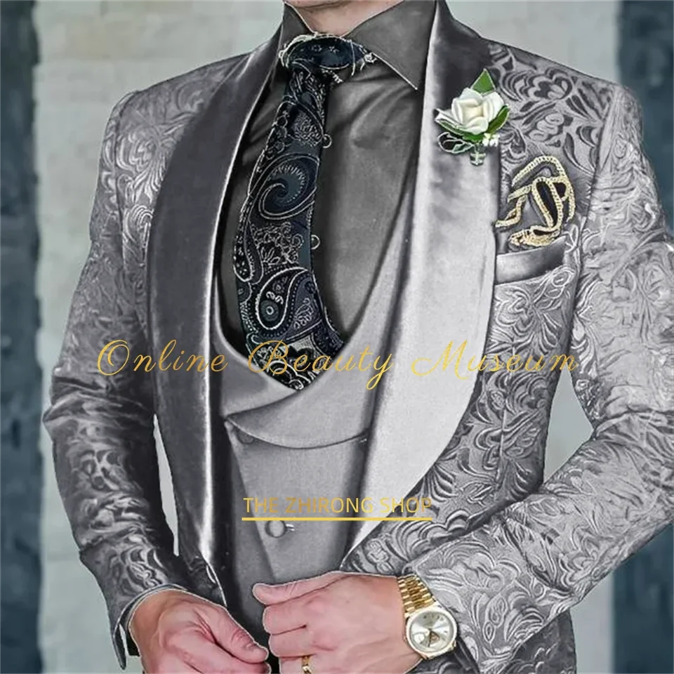 Premium Men's 3-piece Suit Jacket Vest Pants Jacquard Set Wedding Groom's Party Dress Formal Attire Elegant Customized tuxedo - Image 2