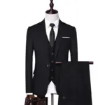 S-8XL Solid-colored Suit Men Fashion Casual Outdoor Gentleman Business Wedding Slim-fit Formal British Style Wedding 3-piece Set