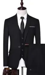 S-8XL Solid-colored Suit Men Fashion Casual Outdoor Gentleman Business Wedding Slim-fit Formal British Style Wedding 3-piece Set