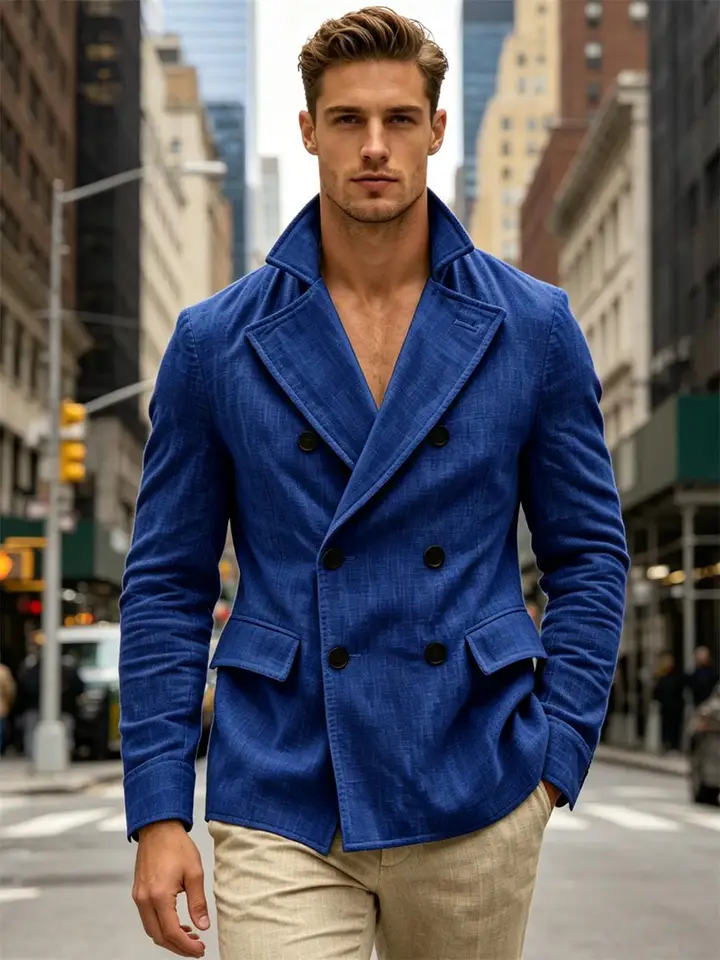 Men's Casual Suit Blazer Linen Slim DoubleBreasted Jacket Fashionable Comfortable Breathable Clothes Coat Wedding Office Banquet - Image 3