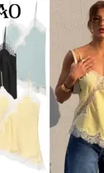 HXAO 2025 Woman Asymmetrical Slip Top Women Sexy Black Yellow Blue Top Lace Tanks & Camis Chic Y2K Sleeveless Backless Camisole