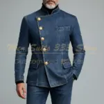 Luxury Demin Men's Suits Fashion Single Breasted Stand Lapel Slim Fit 2 Piece Jacket Pants Sets High Quality Male Clothing