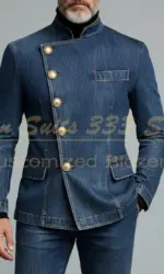 Luxury Demin Men's Suits Fashion Single Breasted Stand Lapel Slim Fit 2 Piece Jacket Pants Sets High Quality Male Clothing