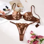 Embroidered Print Pajama Set - A Set Featuring A Floral Design Suitable for Women, A Sexy Bra