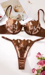 Embroidered Print Pajama Set - A Set Featuring A Floral Design Suitable for Women, A Sexy Bra