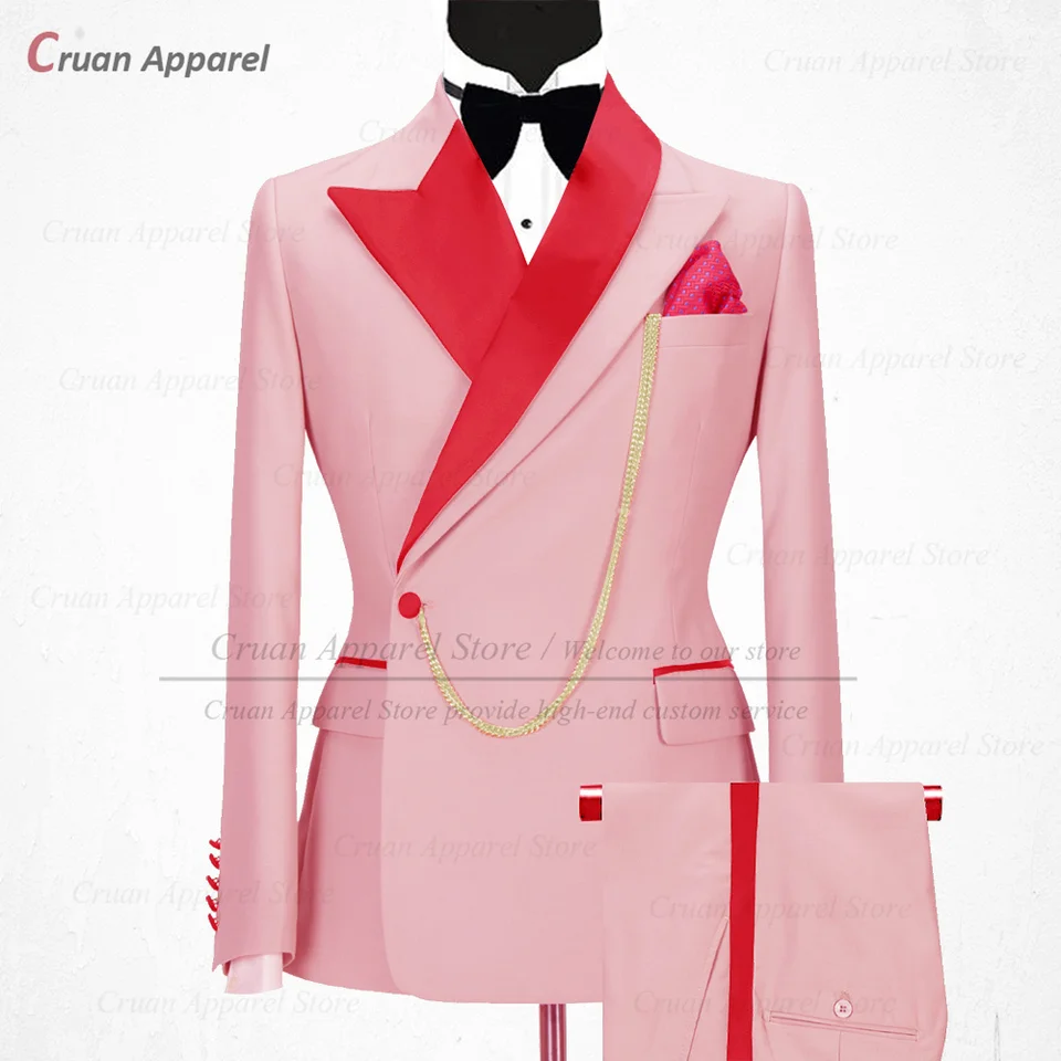 Newest Black Suits for Men Slim Fit Luxury Business Wedding Tuxedos Tailor-made Red Shiny Collar Jacket with Pants 2 Pieces Set - Image 5