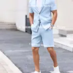 Summer Men's Suit Shorts and Short Sleeves Two Pieces Men Suits Custom Made Wedding Suits Tuxedos Prom Party Blazer Pant Set