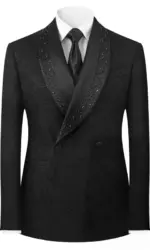 Shawl lapel with Crystal Black Jacquard Wedding Host  Men's Suits 2pcs Blazer Vest Pants Formal Party White Groom Tuxedo