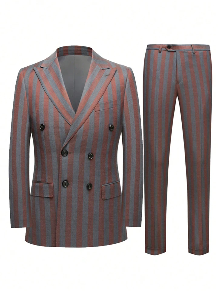 Men's Jacquard 2 Piece Suits Slim Fit Double Breasted Suit Jacket Pants Set Casual Wedding Casual Business - Image 3