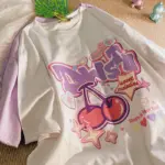 Fruit Print Women T shirt 100 Cotton Summer Harajuku Y2K Tshirt Girls Kawaii Loose Short Sleeve Top Cute Oversized Tee Plus Size