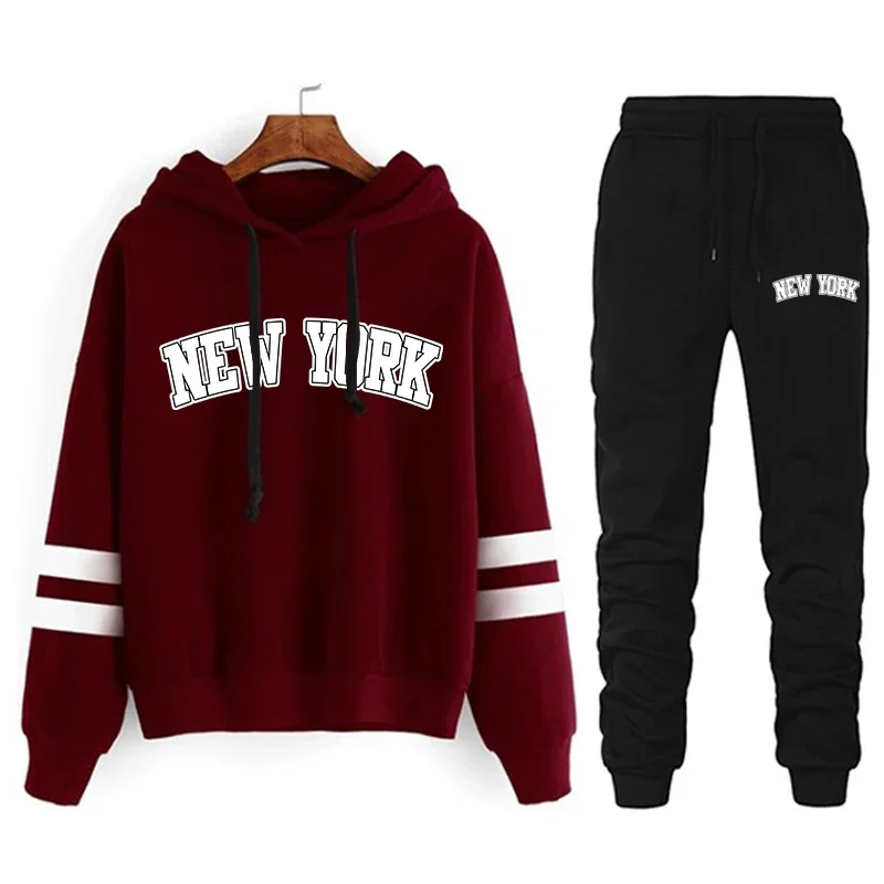 New York Womens Tracksuit or Pants or Suit Stripe Versatile Hooded Sweatshirt Simplicity Street Fashion Casual Outfits S-3XL2024 - Image 5