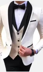 White Slit Mens Suits 3 Piece Black Shawl Lapel Casual Groom Tuxedos for Wedding Groomsmen Suits Men 2025 (Blazer+Vest+Pant)