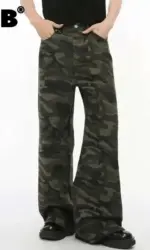 IEFB Vintage Camouflage Men's Jeans Fashion Washed Casual Wide Leg Denim Pants Autumn Winter Loose Male Trousers Old Blue 9C354