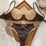 Sexy Lace Flowers Embroidery Lingerie Set for Women Ultra Thin Breathable Bra Button Decoration Underwear French Bras Thong Sets