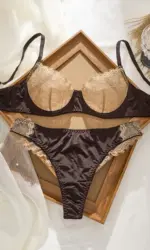 Sexy Lace Flowers Embroidery Lingerie Set for Women Ultra Thin Breathable Bra Button Decoration Underwear French Bras Thong Sets