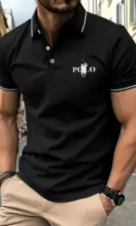 Men's Fitness Casual Sports T-shirt Gym Running Sports Elastic Short-sleeved Polo Shirt Lapel Top Men's Slim Fit T-shirt