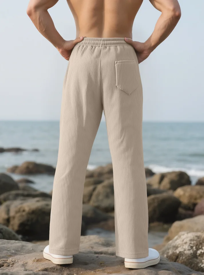 Men's Spring-Autumn Casual Comfortable Loose-Fitting Pants - Vertical Stripes Mid-Waist Wide Leg Pants - Suit Pants - Men - Image 3