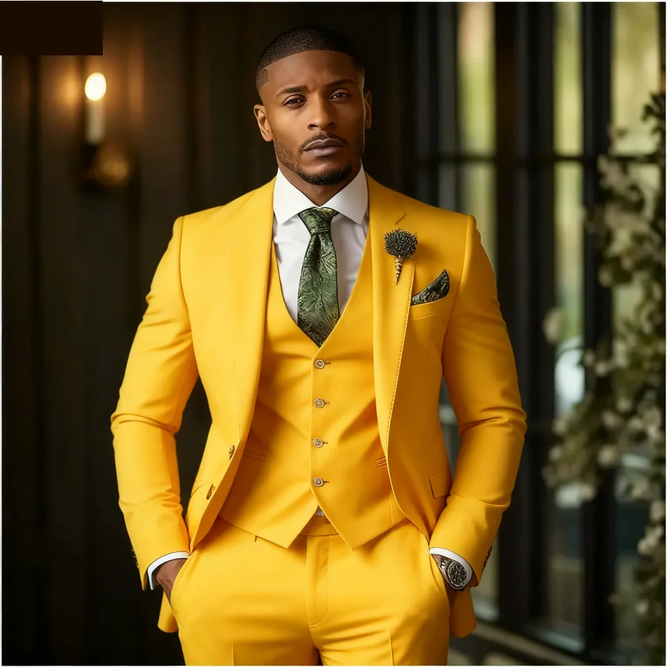 Green Emerald 3-Piece Men's Formal Tuxedo Elegant Jacket with Notched Lapel + Vest + Pants Wedding Groomsmen Smoking Suit - Image 6