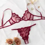 2-Piece Lace Bra Set Women Floral Embroidery Underwear Set Transparent Pink Panty Set 2023 Lingerie Set for Women