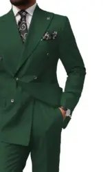 Solid Color Men Tuxedo High-end Peaked Lapel Double Breasted Slim Suit 2 Pieces Blazer and Pants