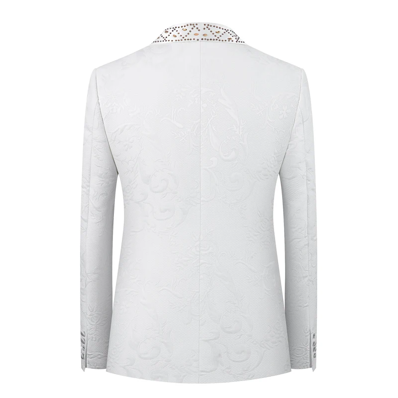 Shawl lapel with Crystal Black Jacquard Wedding Host Men's Suits 2pcs Blazer Vest Pants Formal Party White Groom Tuxedo - Image 3