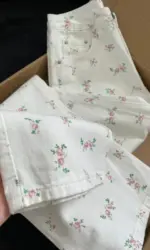 Women's Luxury Vintage Ditsy Floral Straight Jeans Lightweight Loose High Waist Hip-Hiding Slimming Casual Wide-Leg Pants