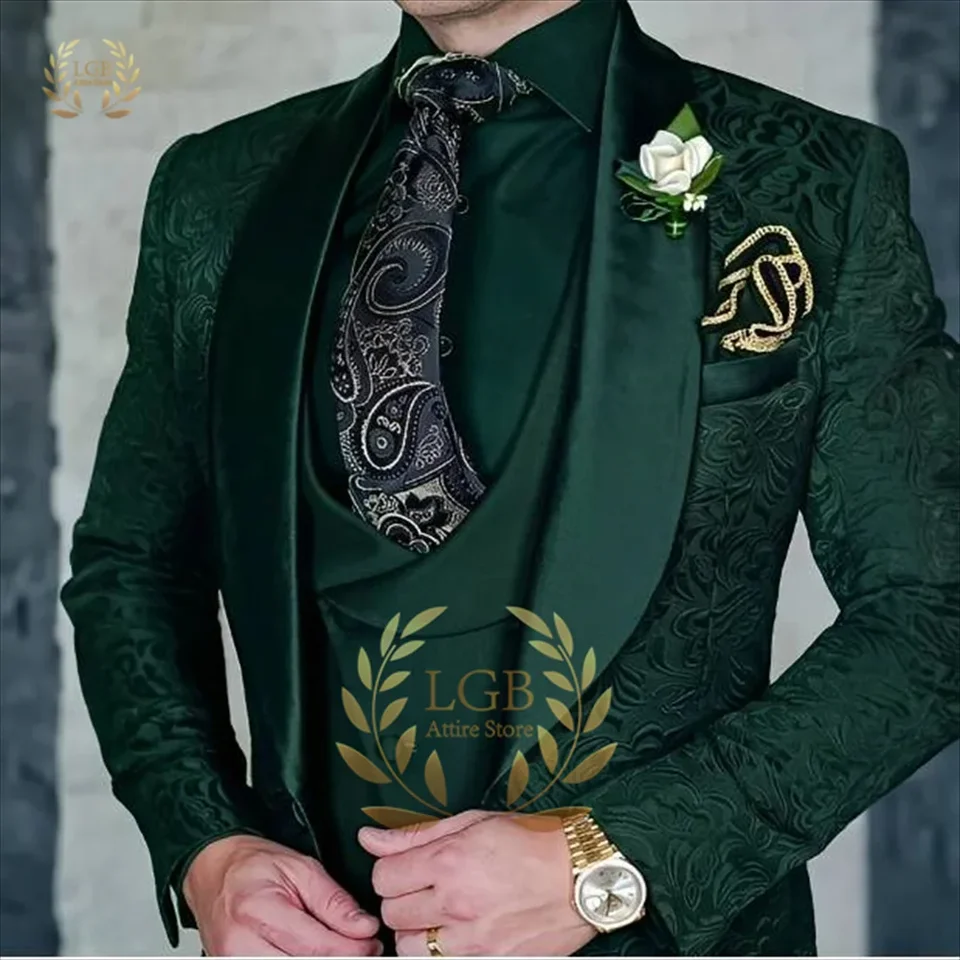 Premium Men's 3-piece Suit Jacket Vest Pants Jacquard Set Wedding Groom's Party Dress Formal Attire Elegant Customized tuxedo - Image 3