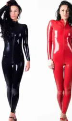 Sexy Lady Shiny Latex Suit PVC Faux Leather Jumpsuit Long Sleeve Zipper Shiny PU Patent Leather Bodysuit Nightclub Clubwear