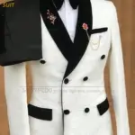 Luxury Jacquard Suit Sets For Men Wedding Banquet Grooms High Quality Outfits Classic Male Double Breasted Blazer Pants 2 Pcs
