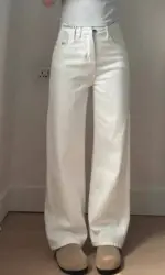 Lady Korean Fashion High Waist Jeans Pants Women Loose Fit Denim Trousers Girls White Casual Straight Leg Pants