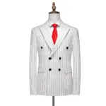 White Men's Vertical Stripe Suit Jacket, Double Breasted Slim Fit Dress Coat, Red Wedding Party Blazers, Asian Size M-5XL,6XL.