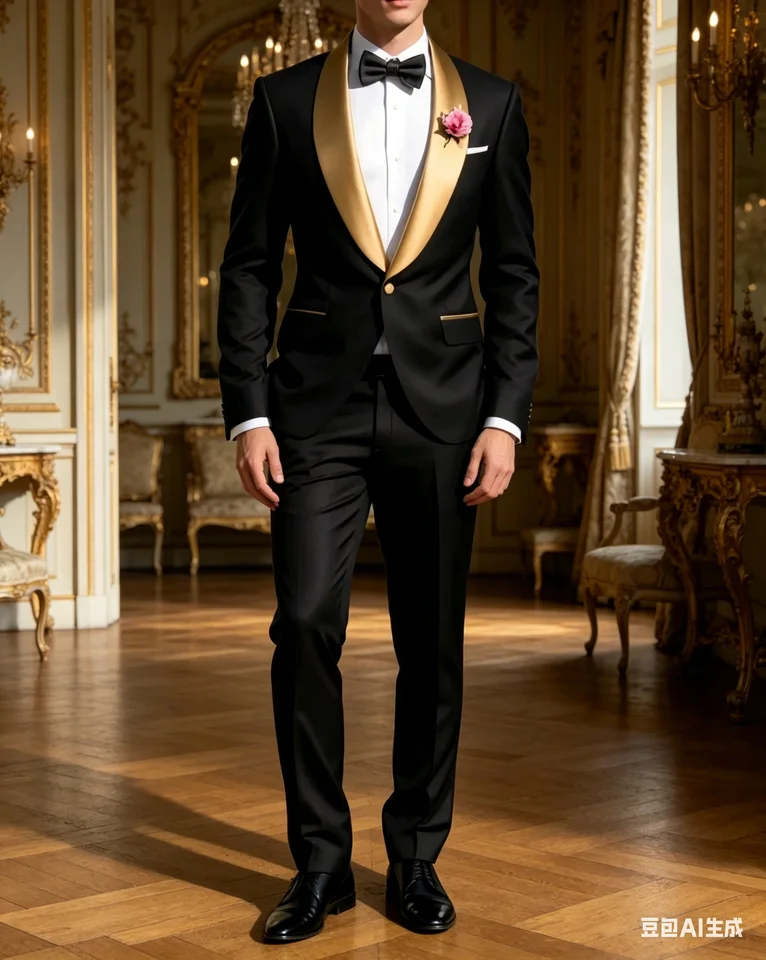 New Gold Collar Black Formal Business Men Suit Groom Groomsman Wedding Party Prom Male Tuxedos 2Piece Set Blazer Pants - Image 2